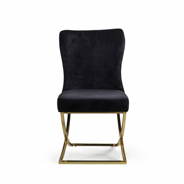 Set of Two Tufted Black And Gold Upholstered Microfiber Dining Side Chairs