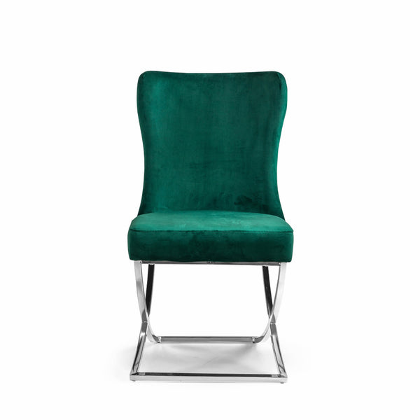 Set of Two Tufted Green And Silver Upholstered Microfiber Dining Side Chairs