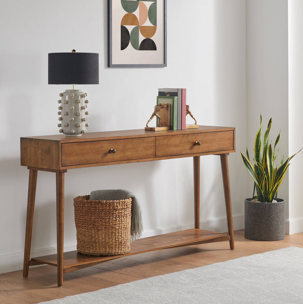 60" Cinnamon Brown Console Table With Storage