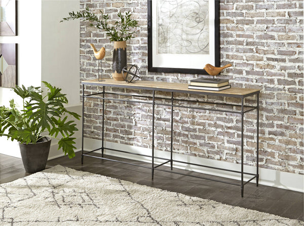 74" Mango And Black Wood and Metal Console Table