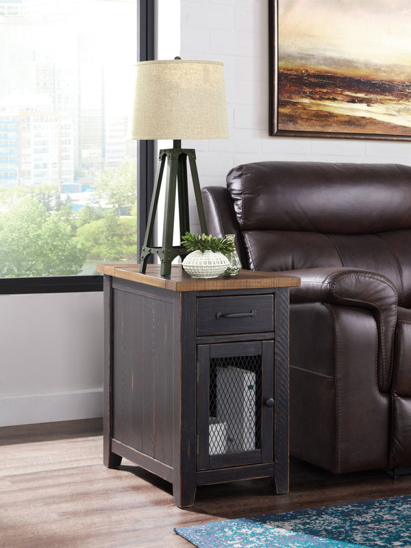 25" Black And Dark Brown Solid Wood End Table With Drawer