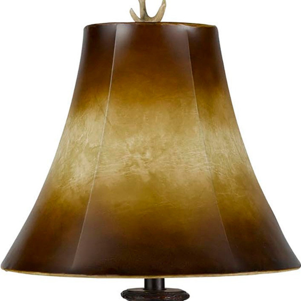 30" Brown Antlers Table Lamp With Two Tone Brown Bell Shade