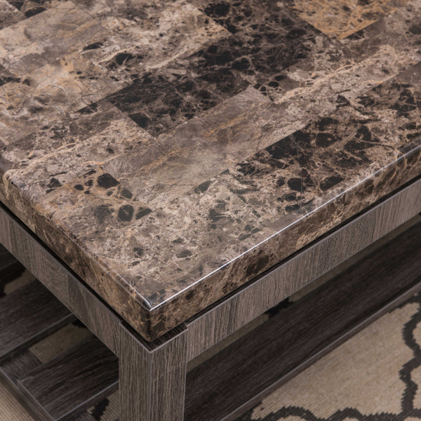 47" Brown And Gray Distressed Coffee Table With Shelf